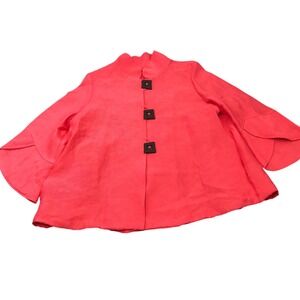 IC by Connie K Jacket Womens L Pink Ribbed Lagenlook Swing Coat 3065J